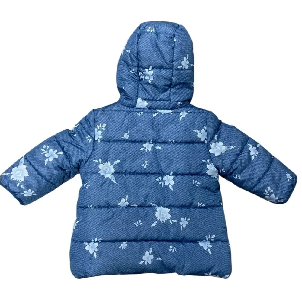 Wippette Blue with Floral Print Puffer Coat. Size 18M